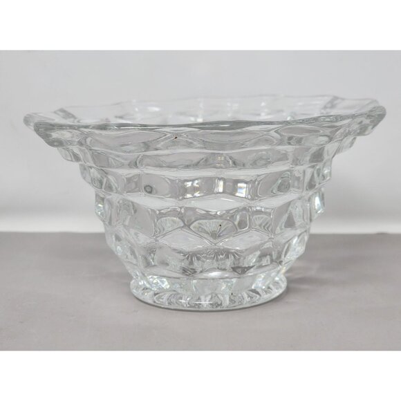 Vntg Pressed Glass Clear Textured Bowl With‎ Diamond Pattern Wavy Rim Design MCM - Picture 1 of 8